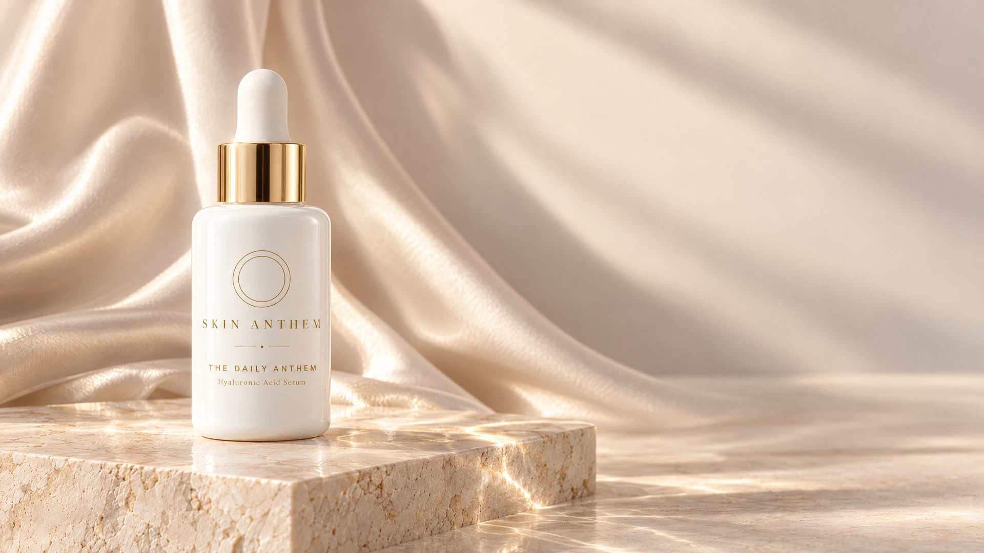 White serum bottle on pale marble.